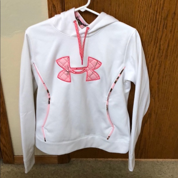 White and pink camo under armour hoodie Clearance